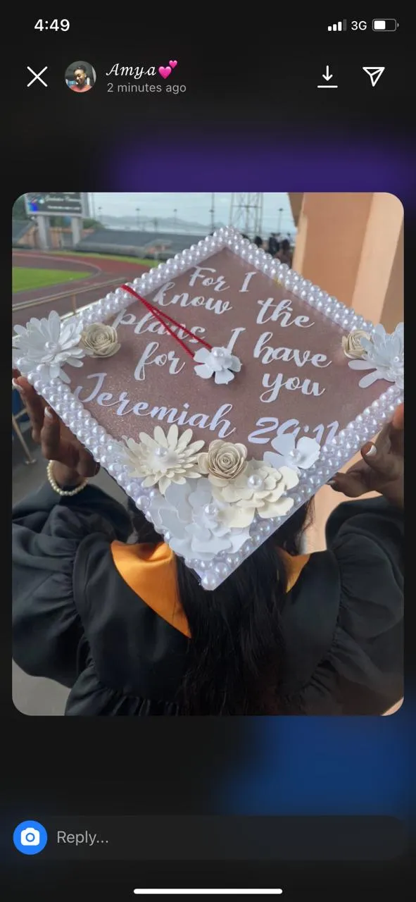 Graduation Hat White Gold Flowers - Urban Arts Grenada