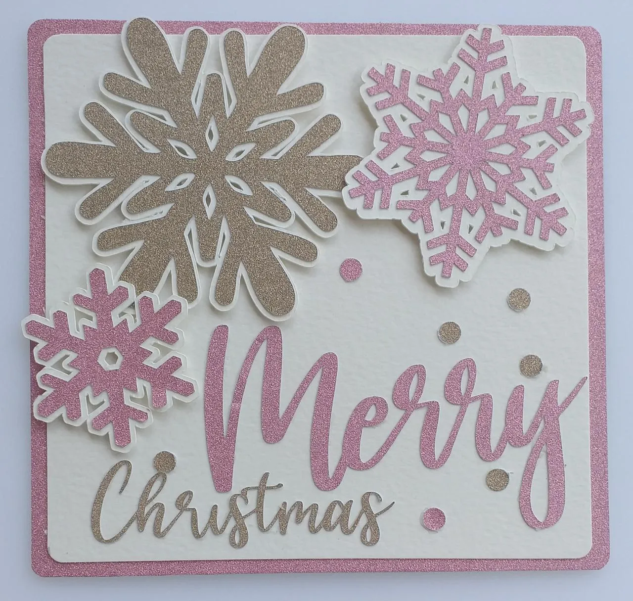 Snow Flakes Merry Christmas Card Pink And Gold - Urban Arts Grenada